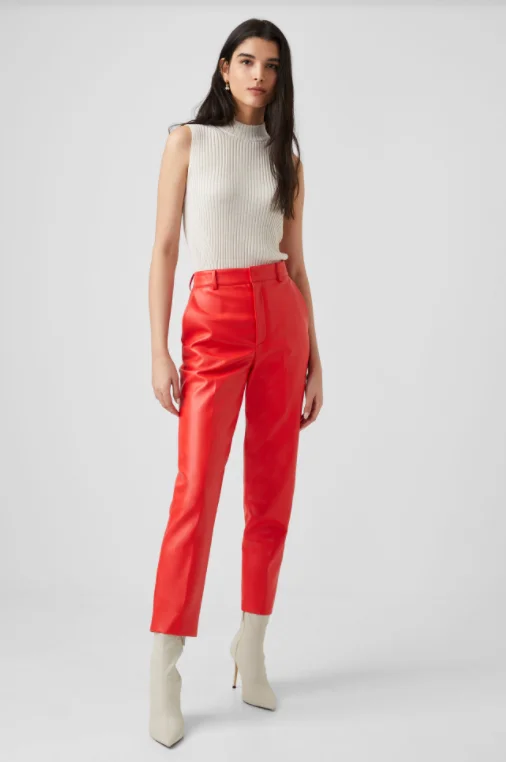 women's lace-up pantsPoppy Red faux leather tapered suit pant