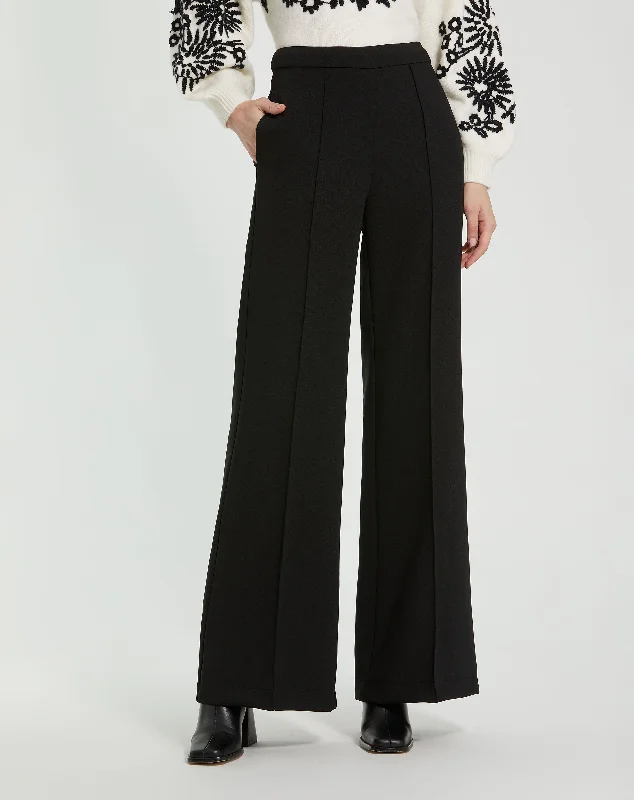 women's elastic waist pantsClassic Crepe Wide Leg High Waisted Trouser Pant