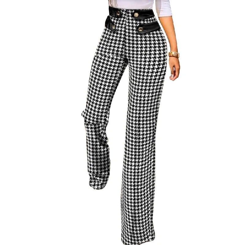 women's running pantsFashionSierra - Women Casual Houndstooth Print Classic Wide Leg Pants