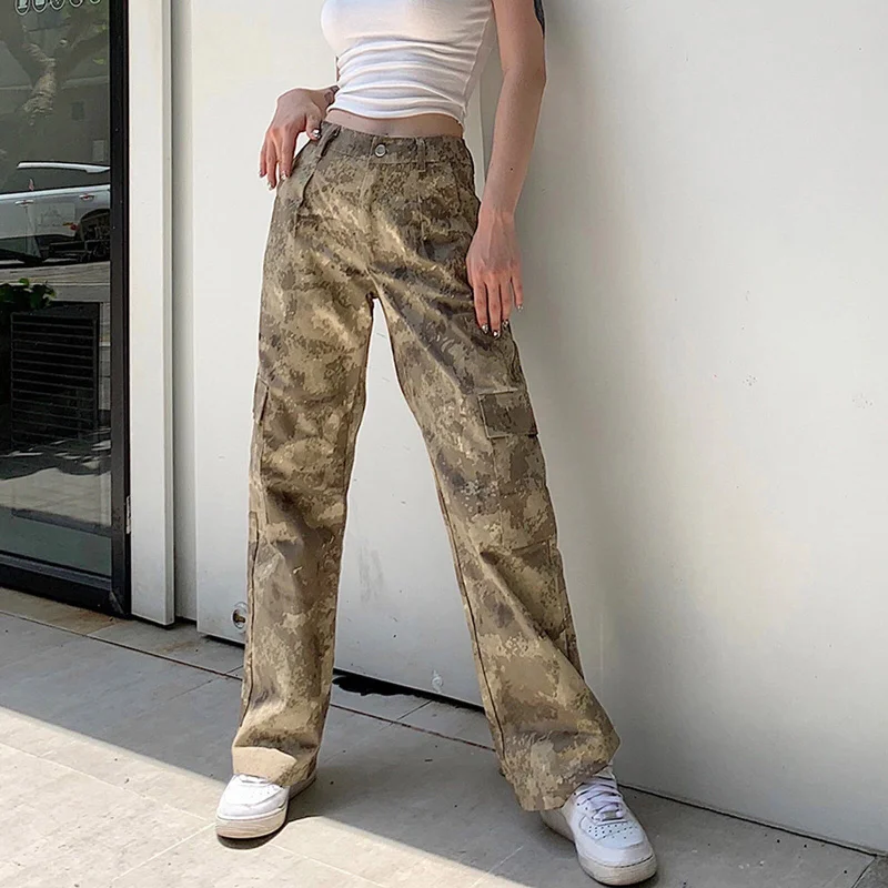 women's skinny pantsFashionSierra - Women High Waist Cargo Pants Harajuku Hip Pop Y2k Trousers Ripped Camo Pants Long Harem Pants Loose Sweatpants Joggers