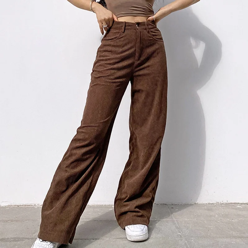 women's nursing pantsFashionSierra - Women Wide Leg Pants Summer Thin Women Straight Pockets Corduroy Mid Waist Straight Corduroy Leg Pants Trousers Large Size