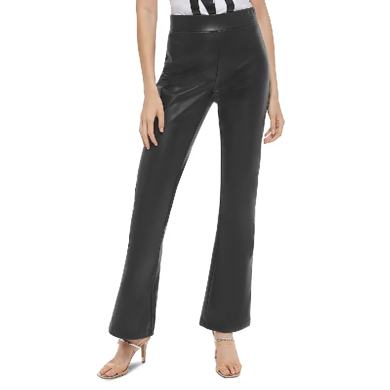 women's checkered pantsWomens High Rise Faux Leather Flared Pants