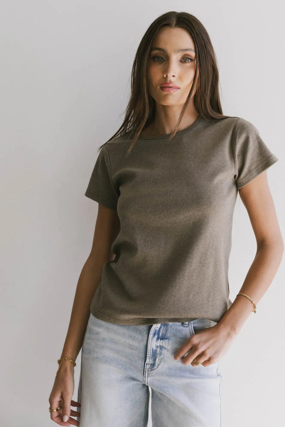 women's high-low dressesBriony Basic Tee in Olive