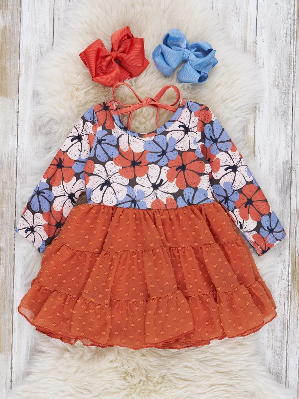 women's vintage dressesBurnt Orange & Blue Floral Swiss Dot Dress