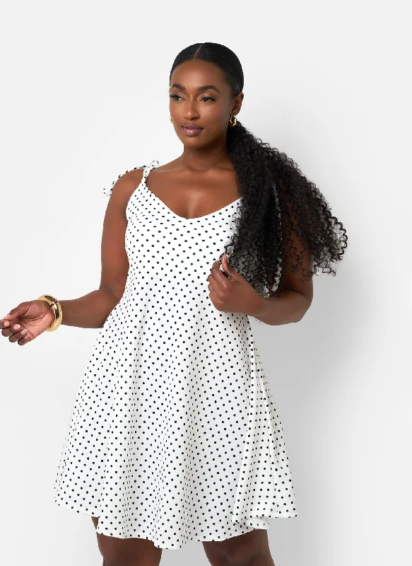 women's satin dressesCassidy Polka Dot Tie Strap Miini A Line Dress - White & Black