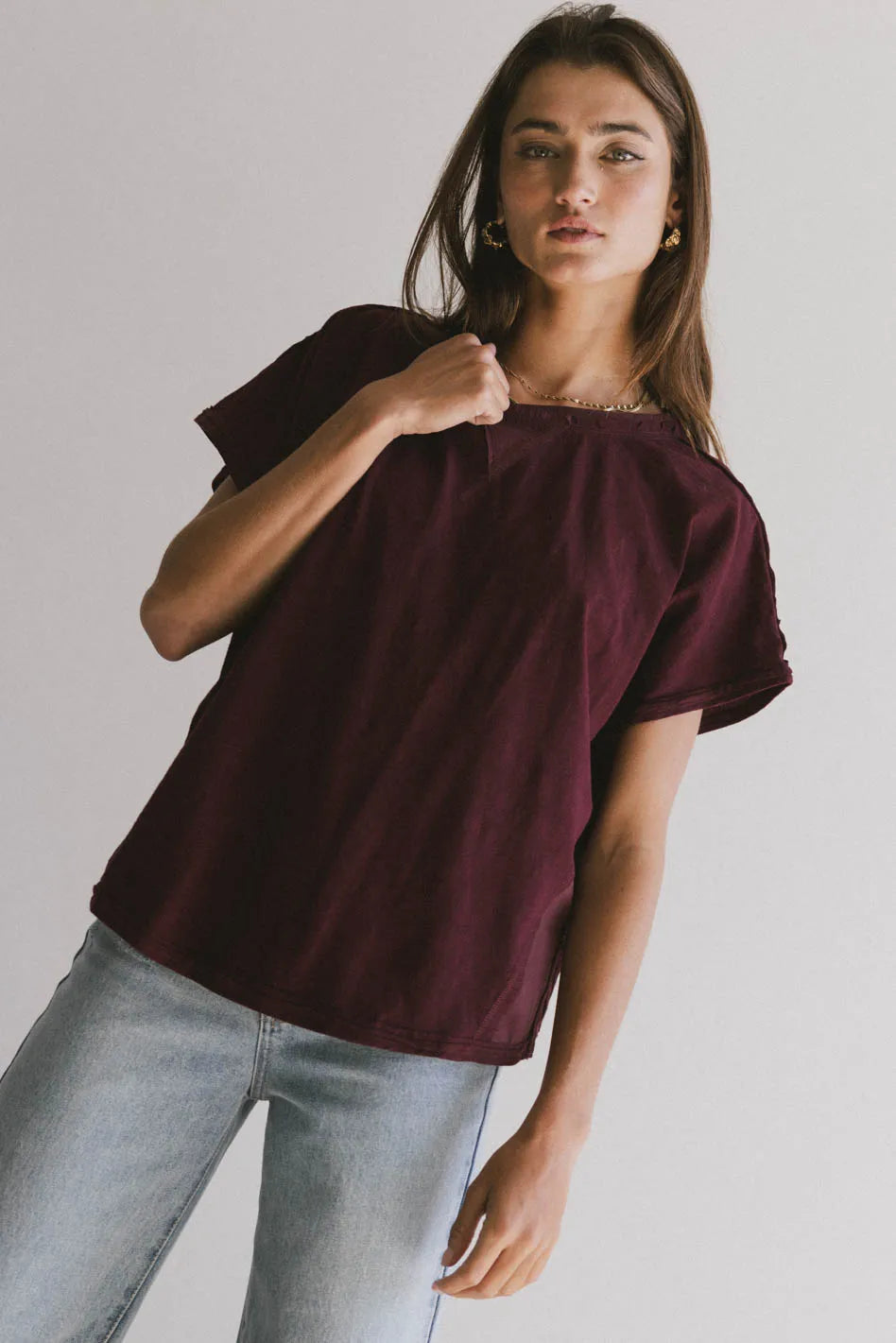 women's petite dressesIndy Contrast Top in Burgundy