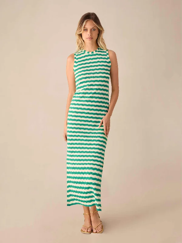 women's casual dressesPetite Green Stripe Column Knit Dress