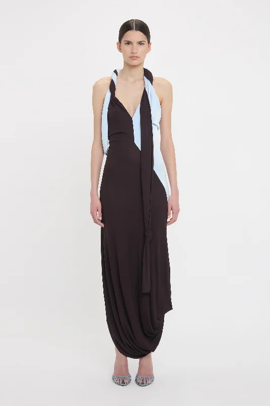 women's empire-line dressesTwisted Halter Strap Jersey Dress In Ebony-Iceberg