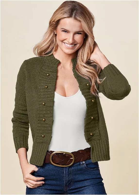 women's silk dressesTab Button Detail Cardigan - Olive