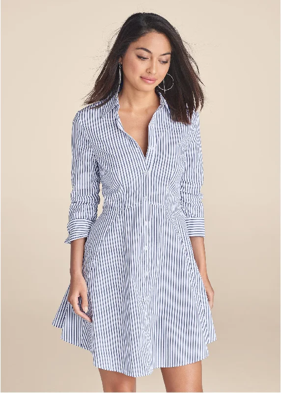 women's petite dressesCollared Shirt Dress - Off White & Navy