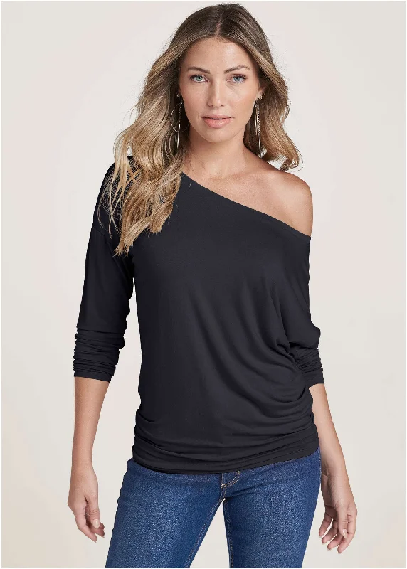 women's apple-shaped body dressesCasual Long Sleeve Tee - Black