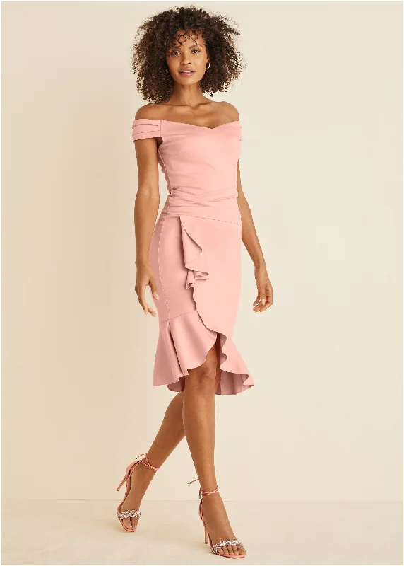 women's midi dressesRuffle Detail Dress - Blush