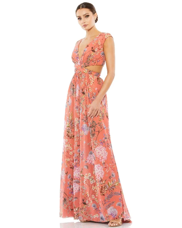 women's cocktail dressesMac Duggal 9154 Prom Long Formal Floral Print Dress