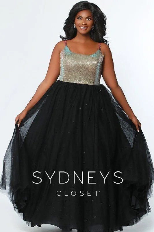 women's lace-up dressesSydneys Closet Long Gold Bodice Prom Plus Size Dress w/ Tulle Skirt