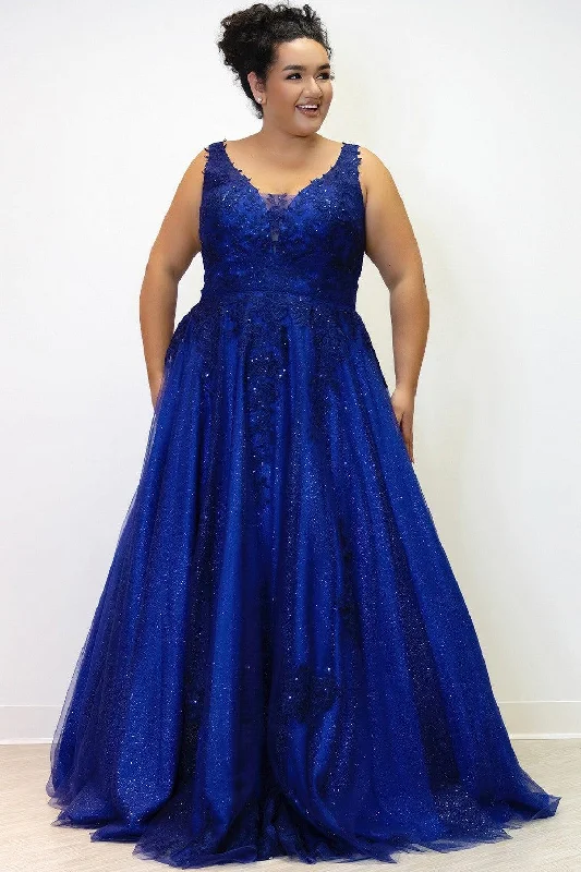 women's high-low dressesSydneys Closet SC7358 Plus Size Long Glitter Prom Dress