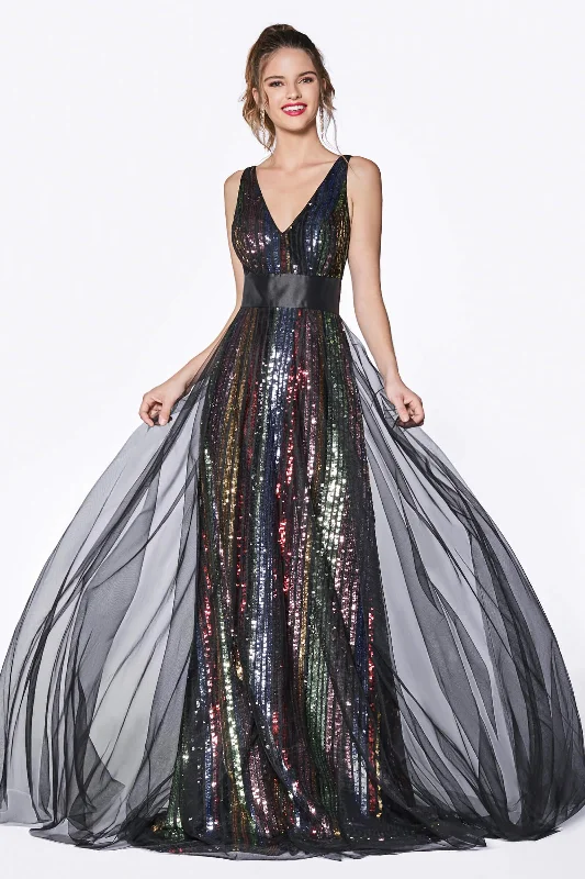 women's formal dressesCinderella Divine CS033 Long Multi Color Sequins Prom Gown