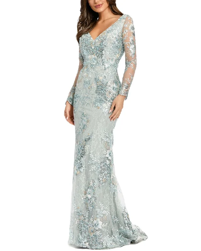 women's empire waist dressesMac Duggal Embellished V Neck Illusion Gown