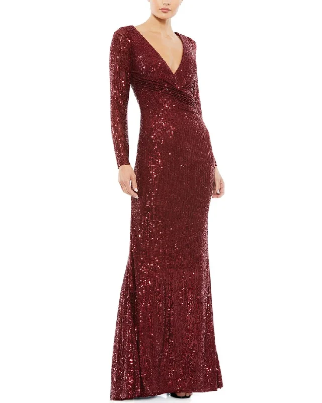 women's mother of the bride dressesMac Duggal Sequined Faux Wrap Column Gown