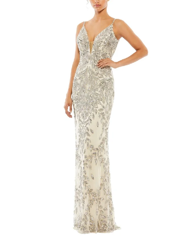 women's prom dressesMac Duggal Sequined Sleeveless Plunge Neck Trumpet Gown